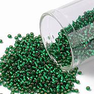 TOHO Round Seed Beads, Japanese Seed Beads, (36F) Matte Silver Lined Emerald Green, 15/0, 1.5mm, Hole: 0.7mm, about 3000pcs/10g(X-SEED-TR15-0036F)