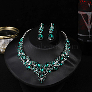 Teardrop Alloy Rhinestone Pendant Necklaces & Stud Dangle Earrings Sets, Emerald, 400mm(WGA4CA9-08)