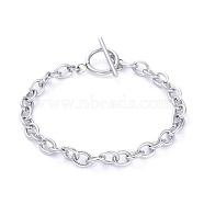 Unisex 304 Stainless Steel Cable Chain Bracelets, with Toggle Clasps, Stainless Steel Color, 7-5/8 inch(19.4cm), 5mm(X-BJEW-P245-39P)