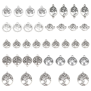 SUNNYCLUE 90Pcs 9 Style Tibetan Style Alloy Pendants, Tree & Flat Round & Oval with Tree of Life, Antique Silver, 10pcs/style(TIBEP-SC0001-97)