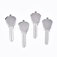 304 Stainless Steel Pendants, Stamping Blank Tag, Key, Stainless Steel Color, 32x12x2mm, Hole: 1.4mm(STAS-S116-011P)
