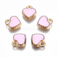 Alloy Enamel Charms, Cadmium Free & Lead Free, Heart, Light Gold, Pearl Pink, 8.5x7.5x2.5mm, Hole: 1.4mm(ENAM-S121-164D-RS)