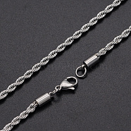 304 Stainless Steel Rope Chain Necklaces, with Lobster Claw Clasps, Stainless Steel Color, 17.8 inches(45.2cm), 3mm(NJEW-T012-03-46-S)