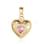 Brass Micro Pave Colorful Cubic Zirconia Pendants, Heart Charms, Real 18K Gold Plated, 20x16x4.9mm(ZIRC-OY001-21G)