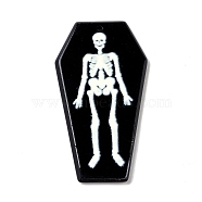 Printed Acrylic Pendants, for Halloween, Coffin with Skeleton Charm, Black, 45x24x3mm, Hole: 1.8mm(MACR-F072-12B)