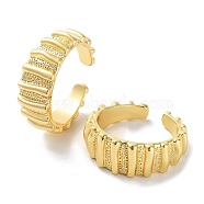 Brass Open Cuff Ring, Stripe, Real 18K Gold Plated, Inner Diameter: 17.6mm(RJEW-E292-16G)