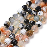 Natural Fire Agate Beads Strands, with Seed Beads, Faceted Bicone Barrel Drum, 8x7.5mm, Hole: 1mm, about 39~40pcs/strand, 14.84''(37.7cm)(G-I338-03)