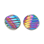 Ion Plating(IP) 304 Stainless Steel Pendants, Flat Round Charm, Rainbow Color, 17x2.5mm, Hole: 1.4mm(STAS-I671-05MC)