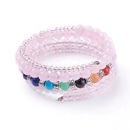Natural Rose Quartz and Mixed Gemstone Warp Bracelets, with Glass Beads and Alloy Findings, 50mm(BJEW-E363-01A)