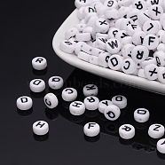 Acrylic Horizontal Hole Letter Beads, Mixed Letters, Flat Round, Random Mixed Letters, 7x4mm, Hole: 1mm, about 3500pcs/500g(PL37C9070)