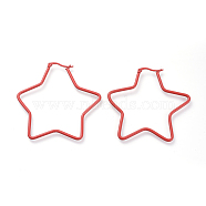 Spray Painted 304 Stainless Steel Hoop Earrings, Star, Red, 60x57x2mm, 12 Gauge, pin: 0.8x1mm(EJEW-G258-06C)