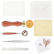 CRASPIRE DIY Envelope Kit, Including Stickers, Stainless Steel Tweezers & Depressors, Iron Spoon, Letter Envelope, Greeting Cards, Brass Stamp, Silicone Mat, Plants Pattern, 16x1.1x0.85cm(DIY-CP0006-48B)