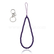 Natural Malaysia Jade and Iron Alloy Lobster Claw Clasp Keychain, with Braided Nylon Thread, 27~27.5cm(HJEW-SW00007-13)