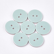 2-Hole Resin Buttons, Two Tone, Flat Round, Pale Turquoise, 25.5x3.5mm, Hole: 3mm(RESI-S374-23B)