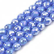 Electroplate Opaque Solid Color Glass Beads Strands, AB Color Plated, Faceted, Strawberry, Cornflower Blue, 6x6mm, Hole: 1.4mm, about 100pcs/strand, 24.02 inch(61cm)(EGLA-N002-26-A03)