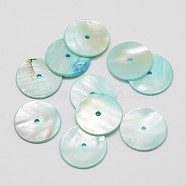 Dyed Natural Shell Beads, Disc/Flat Round, Heishi Beads, Light Cyan, 20x2mm, Hole: 2mm(SHEL-P004-06D)
