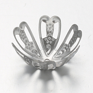 6-Petal 304 Stainless Steel Flower Bead Caps, Fancy Bead Caps, Stainless Steel Color, 26x11mm, Hole: 1.5mm(STAS-F094-10)