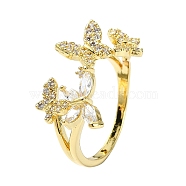 Rack Plating Real 18K Gold Plated Brass Rings, with Cubic Zirconia, Long-Lasting Plated, Lead Free & Cadmium Free, Butterfly, Clear, US Size 8 1/2(18.5mm)(RJEW-B054-02G)