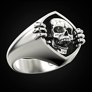 Alloy Skull Finger Rings, Gothic Chunky  Ring for Men, Platinum, US Size 9(18.9mm)(X-SKUL-PW0002-039D-P)