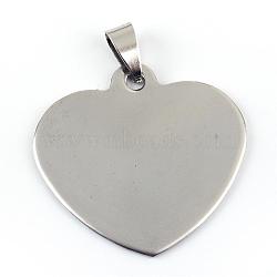 201 Stainless Steel Stamping Blank Tag Pendants, with Snap on Bails, One Side Polishing, Heart, Stainless Steel Color, 33x34.5x1mm, Hole: 6x4mm(STAS-R064-82)