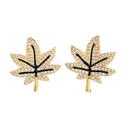 Rack Plating Leaf Brass Stud Earrings, with Clear Cubic Zirconia, Cadmium Free & Lead Free, Long-Lasting Plated, Real 18K Gold Plated, 18.5x17mm(EJEW-N055-36G-RS)