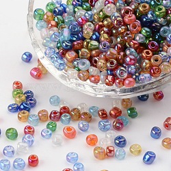 Round Glass Seed Beads, Transparent Colours Rainbow, Round, Mixed Color, 4mm(SEED-A007-4mm)