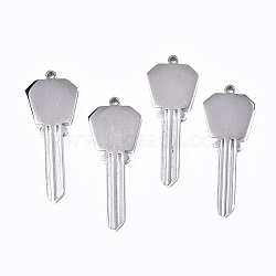 Tarnish Resistant 304 Stainless Steel Pendants, Stamping Blank Tag, Key, Stainless Steel Color, 32x12x2mm, Hole: 1.4mm(STAS-S116-011P)