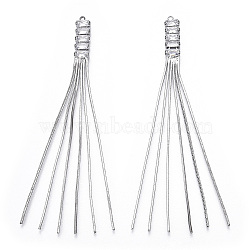 Clear Glass Tassel Big Pendnants, with Brass Chains Findings, Platinum, 87x6x2.5mm, Hole: 1.5mm(KK-T067-203P)