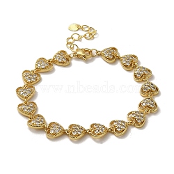 Rack Plating Brass Micro Pave Clear Cubic Zirconia Link Bracelets, Heart Bracelets for Women, Lead Free & Cadmium Free, Valentine's Day Gift, Real 18K Gold Plated, 7-1/4 inch(18.5cm)(KK-R158-16B-G)