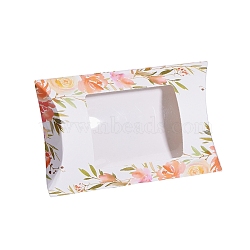 Paper Pillow Boxes, Gift Candy Packing Box, with Clear Window, Floral Pattern, White, 12.5x8x2.2cm(CON-G007-03A-07)