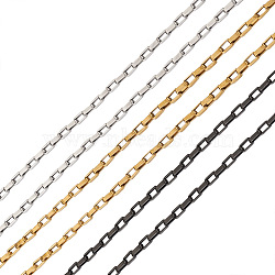 3 Colors 304 Stainless Steel Venetian Chains, Box Chain, Unwelded, with Card Paper, Mixed Color, 4x2x1mm, 6.56 Feet(2m)/color, 19.68 Feet(6m)/set(CHS-YS0001-03)