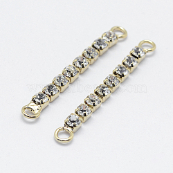 Brass Links connectors, with Grade A Rhinestone, Long-Lasting Plated, Real 18K Gold Plated, Nickel Free, 35x3x3mm, Hole: 2mm(KK-F727-60-01G-NF)