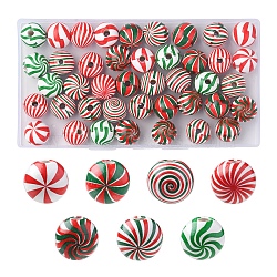 42Pcs 7 Colors Christmas Theme Printed Natural Wooden Beads, Round with Vortex Pattern, Mixed Color, 16x14.5mm, Hole: 3.5mm, 6pcs/color(WOOD-FS0001-04)