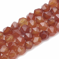 Natural Carnelian Beads Strands, Faceted, Dyed, Star Cut Round Beads, 6~7x5~6mm, Hole: 1mm, about 59~61pcs/strand, 14.2~14.6 inch(X-G-S332-6mm-005)