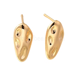 Brass Stud Earrings, Real 18K Gold Plated, 16x8mm, Hole: 1mm, Pin: 1x10mm(KK-K294-34G)