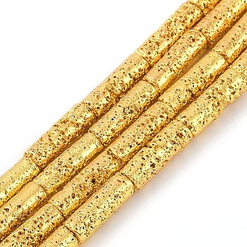 Electroplated Synthetic Non-Magnetic Hematite Beads Strands, Column, Golden Plated, 13x4.5mm, Hole: 1.2mm, about 31pcs/strand, 16.54''(42cm)