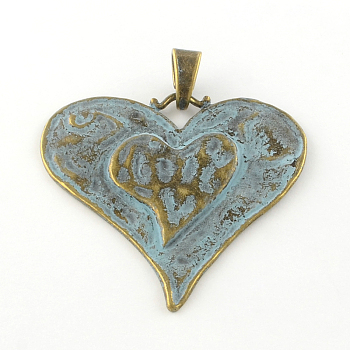 Heart Tibetan Style Alloy Big Pendants, Cadmium Free & Lead Free, Other Color, 61x64.5x2mm, Hole: 9x4mm