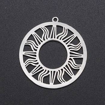 201 Stainless Steel Solar Eclipse Pendants, Laser Cut, Ring with Sun, Stainless Steel Color, 33x30.5x1mm, Hole: 1.6mm