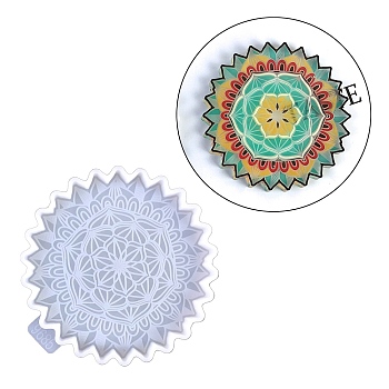 Mandala Flower Cup Mat Silicone Molds, Resin Casting Coaster Molds, For UV Resin, Epoxy Resin Craft, White, 112x105x9mm