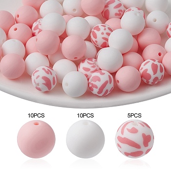 Round Food Grade Eco-Friendly Silicone Focal Beads, Chewing Beads For Teethers, DIY Nursing Necklaces Making, Pink, 15mm, Hole: 1.5mm, 25pcs/set