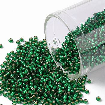 TOHO Round Seed Beads, Japanese Seed Beads, (36F) Matte Silver Lined Emerald Green, 15/0, 1.5mm, Hole: 0.7mm, about 3000pcs/10g