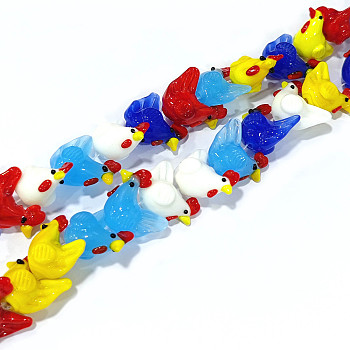 Handmade Lampwork Beads, Bumpy, Rooster, Mixed Color, 15x20x10mm, Hole: 1.6~2mm, about 35pcs/strand, 14.17 inch(36cm)