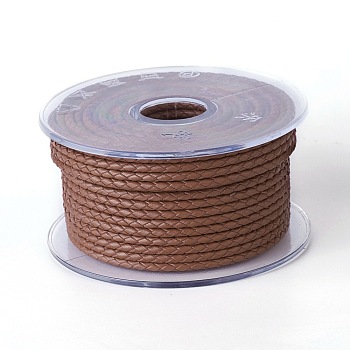 Braided Cowhide Cord, Leather Jewelry Cord, Jewelry DIY Making Material, Sienna, 3mm, about 10.93 yards(10m)/roll