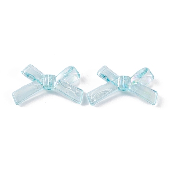 Transparent Acrylic Beads, AB Color Plated, Bowknot, Cyan, 21x34.5x6.5mm, Hole: 1.6mm, about 390pcs/500g