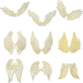 9Pcs 9 Styles Custom Carbon Steel Self-adhesive Picture Stickers, Golden, Wing Pattern, 40x40mm, about 1pc/style