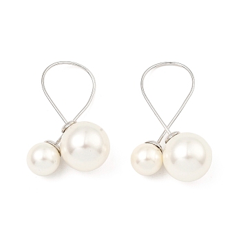 Shell Pearl Round Dangle Stud Earrings, Rhodium Plated 925 Sterling Silver Earrings, with 925 Stamp, Real Platinum Plated, 35x20x12.5mm