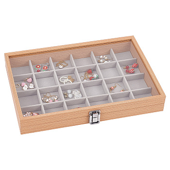 24-Slot Rectangle Wood Pendant Necklace Jewelry Storage Presentation Boxes, with Velvet Inside and Clear Glass Window, Goldenrod, 34.9x24.7x5cm