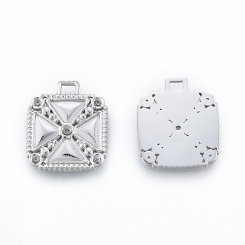 304 Stainless Steel Pendant Rhinestone Settings, Square, Stainless Steel Color, Fit for 1.6mm & 1.8mm Rhinestone, 18x15.5x1.5mm, Hole: 1.6mm
