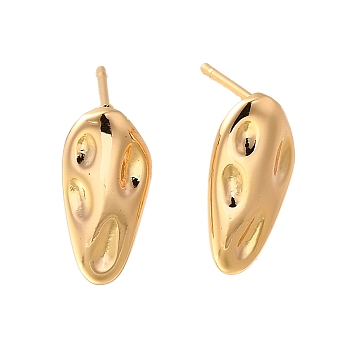 Brass Stud Earrings, Real 18K Gold Plated, 16x8mm, Hole: 1mm, Pin: 1x10mm