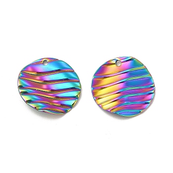 Ion Plating(IP) 304 Stainless Steel Pendants, Flat Round Charm, Rainbow Color, 17x2.5mm, Hole: 1.4mm